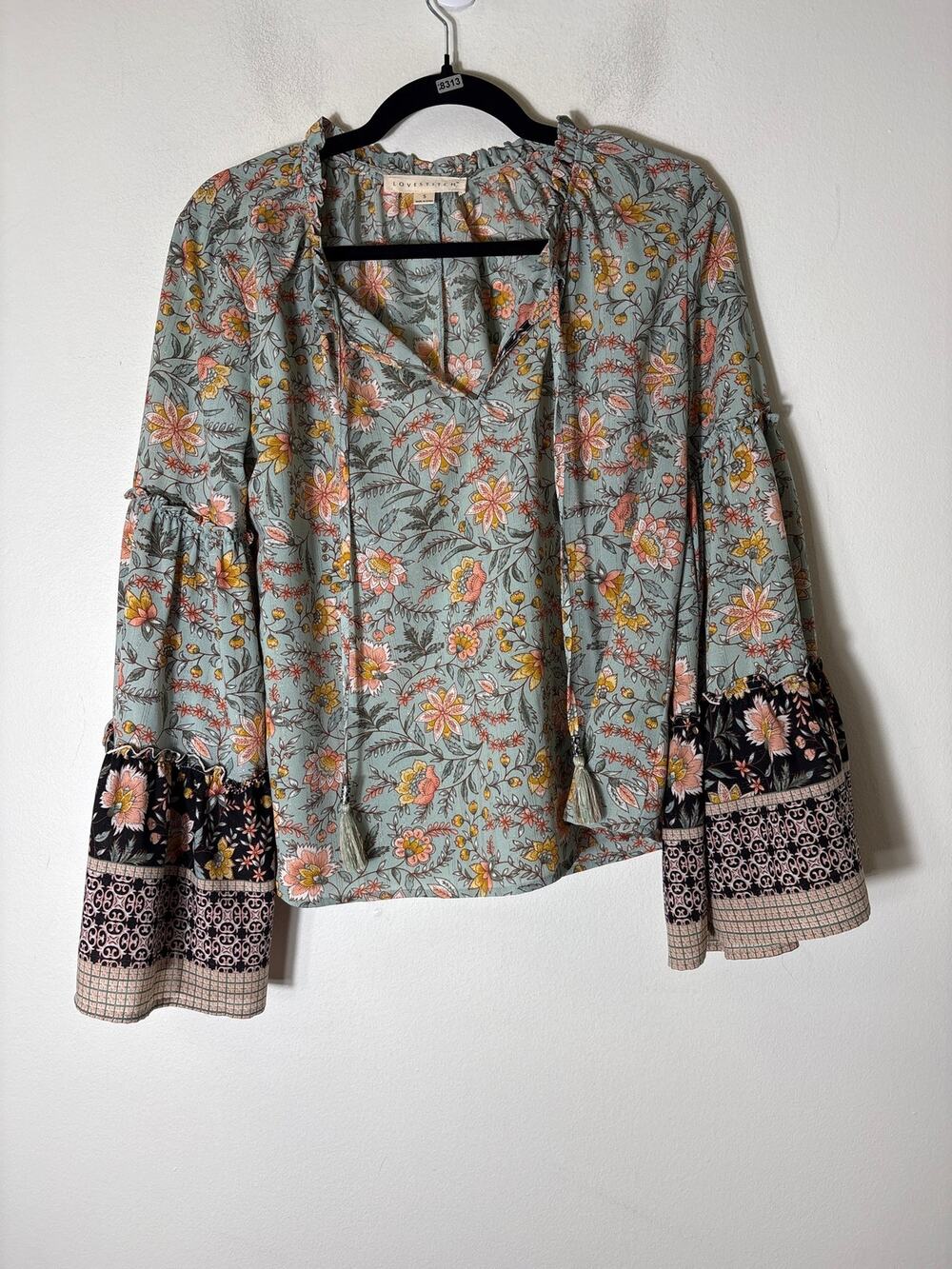 Love Stitch Turqoise Floral Blouse Sz S
